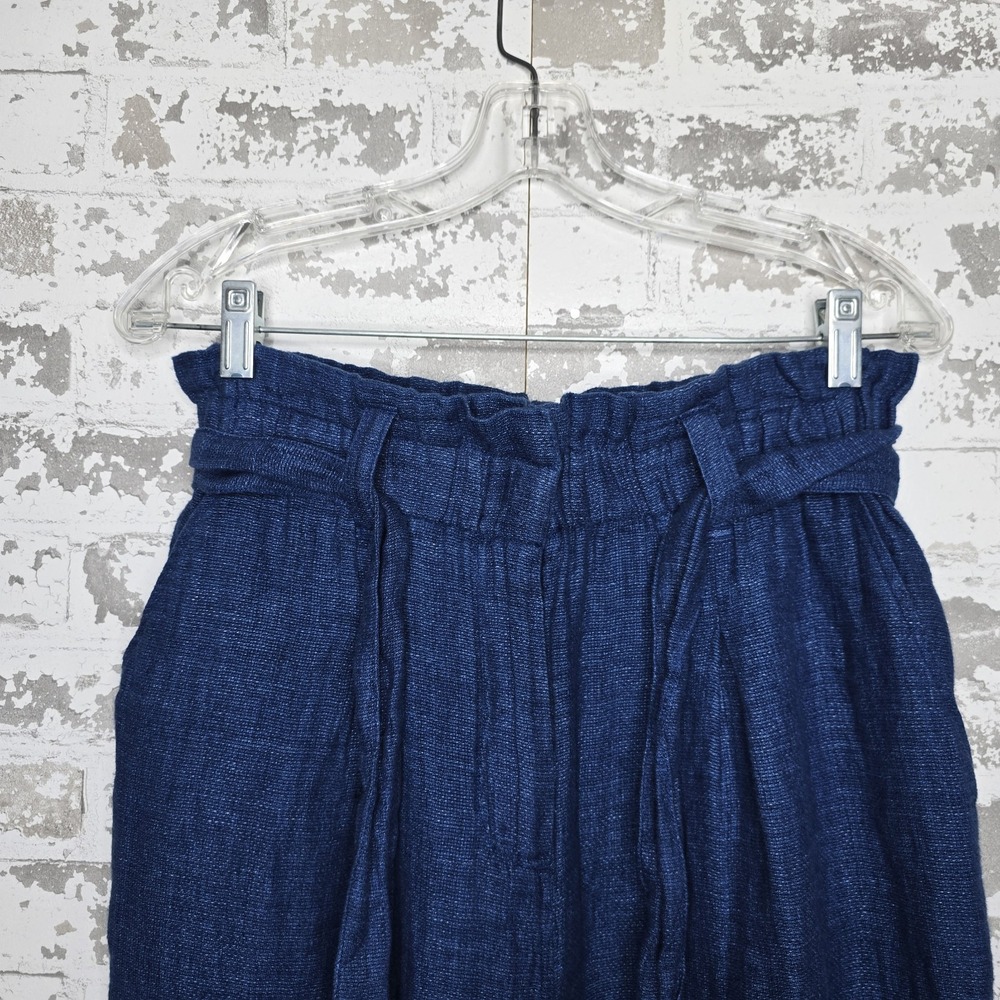 Faherty Pants Womens M 100% Linen Blue Garbage Bag Waist Palazzo Wide Leg Boho - Picture 4 of 12